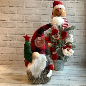 Balsam & Fir Buffalo Check Faux Fur Christmas Gnome With Tree